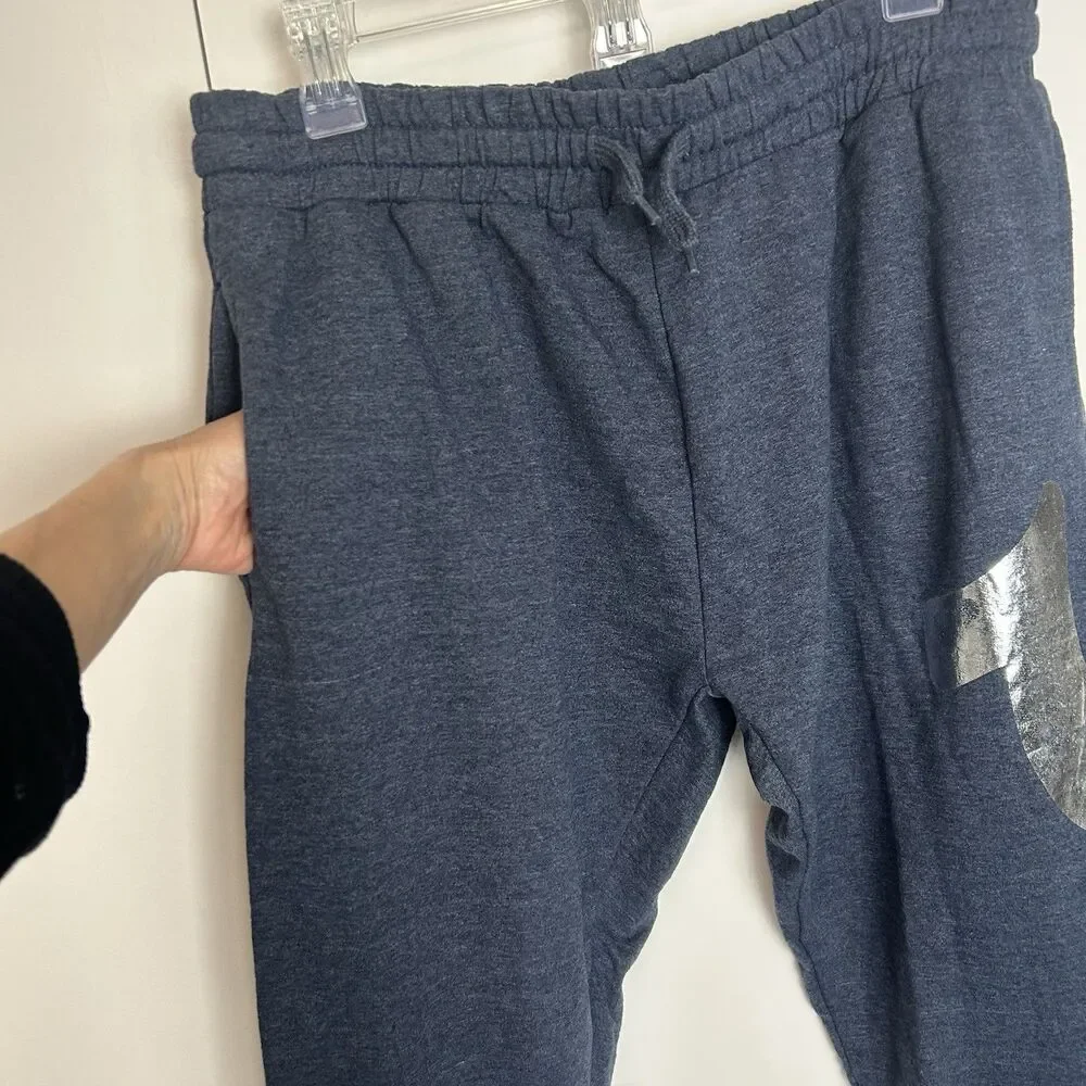 True Religion Metallic Signature Logo Jogger Sweatpants Elastic Blue Lounge Sz M